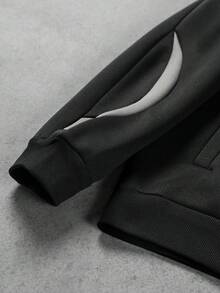 Manfinity EMRG Sudadera con capucha de cremallera de color contrastante, casual y holgada de manga larga para hombre, ropa de calle, sudaderas con cremallera de diseñador, chaquetas para hombre, sudadera con capucha de motocicleta, sudadera con capucha de carreras - Negro - Ver 4