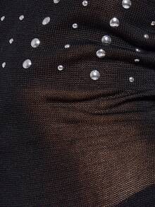 MUSERA Chrome Studded Semi Sheer Crochet Knit Maxi Dress Autumn Fall Winter Night Out Elegant Sexy  Party Occasion Premium Midnight Alloy Carnival Vacation - Black - View 7