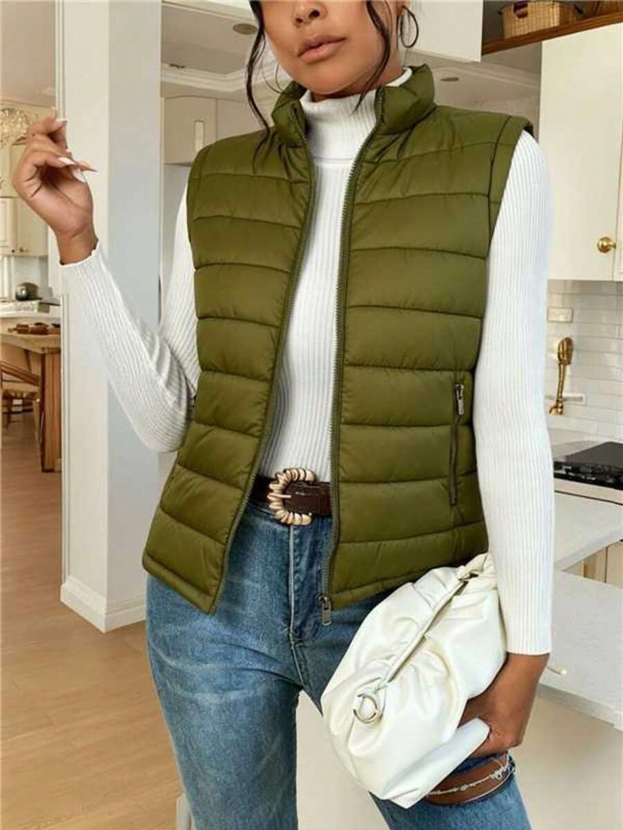 Chaleco de algodón ligero y cálido para mujeres - Verde Oscuro - Ver 1