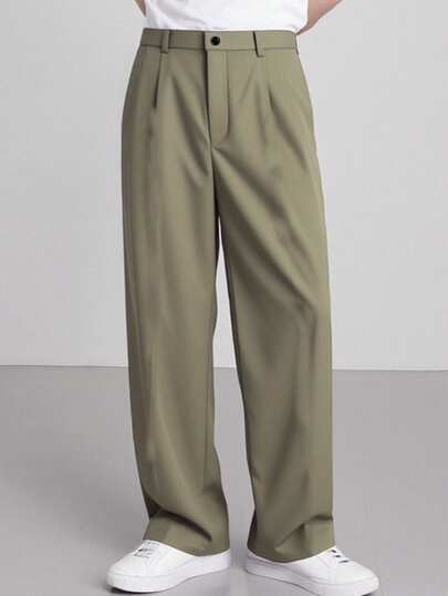 Calvornis Pantalones casuales y formales de hombre con pliegues de unicolor