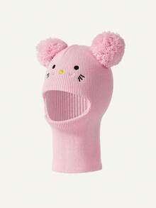 Cozy Pixies 1个黑色带绒球的拉法帽，新生儿滑雪面罩，幼儿针织帽，双球设计，男女宝宝通用，儿童冬季保暖帽，儿童针织帽 - 粉色 - 查看 10