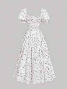 SHEIN MOD Summer Purple Countryside Resort Chic Puff Sleeve Ladies Dress, Milkmaid Style Valentine's Day Vacation Outfits Woman Birthday Dresses For Women - Mauve Purple - View 2