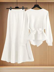 GlowEve 新款优雅纽扣装饰套头毛衣，简约欧美风时尚针织上衣 - 白色 - 查看 2