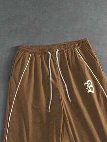 PAVTROS Men's Letter Print Hooded Zip-Up Jacket And Contrast Trim Pants Set Men 2 Piece Set Men Street Wear Sets Men Tracksuit Set Jogging Suits Men Jogging Set,Windbreaker/Outdoor Windbreaker,Parka,Streetwear,Jogging, - Brown - View 4