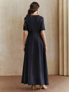 Anewsta Women's New Dignified Ballroom Beaded Butterfly Floral Pattern High-End Banquet Elegant Dress - Blue - View 4