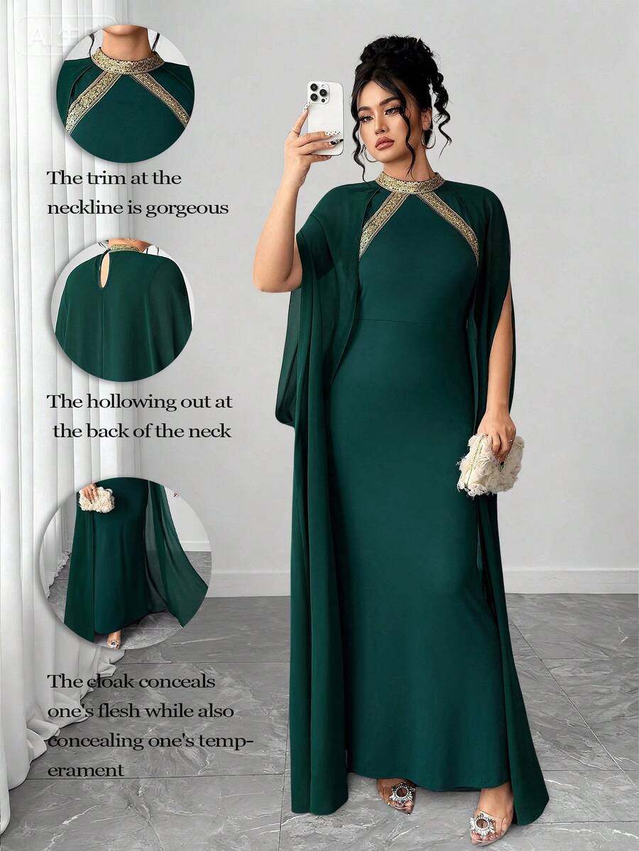 Elenzga Bata elegante de talla grande para mujer, ajustado - Verde Oscuro - Ver 1