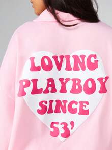 Missguided x Playboy Áo nỉ chui đầu tay dài in hình trái tim cỡ lớn, thoải mái khi mặc ở nhà vào mùa thu đông - Hồng - Xem 4