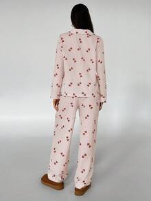 Aloruh 女士领口心形条纹长袖睡衣套装睡衣套装女士女士睡衣套装心形印花睡衣心形睡衣套装可爱睡衣套装条纹心形睡衣女士心形睡衣心形睡衣套装，秋季服装 - 棕色 - 查看 10