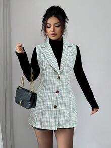 Elenzga Women's Casual Open Front Sleeveless Jacket, Black & White, Autumn/Winter - Green - View 6