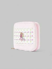 ROMWE Kawaii 时尚卡通撞色蕾丝双格复古少女加厚大容量便携化妆包，小方包 442464 - 彩色 - 查看 3