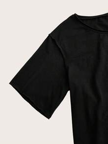 Muchica 音乐节休闲乐队图案印花黑色宽松落肩女式轻薄T恤，适合夏季穿着 - 黑色 - 查看 6