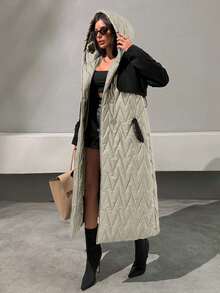 EURMUSE Women Garnished Trench Detailed Luxe Elegant Long Quilted Jacket - Mocha Brown - View 4