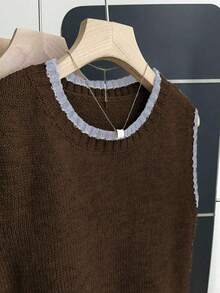 Franclia Casual Loose Crew Neck Sleeveless Contrast Trim Knit Top For Women, Spring/Autumn - Multicolor - View 5