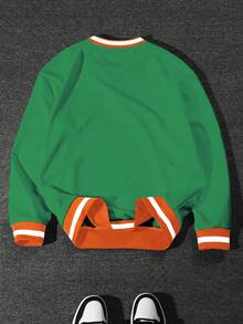 Manfinity Campus Court 美学帖——男士休闲宽松V领卫衣 男士Y2K服装 Y2K穿搭 Y2K运动服 男士球衣 Y2K - 薄荷綠 - 查看 2