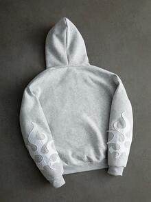 PAVTROS 男士加大码笑脸图案刺绣连帽衫，灰色 - 灰色 - 查看 2