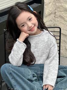 DAZY Young Girl Casual Versatile Crew Neck Sweater, Autumn/Winter - Grey - View 7