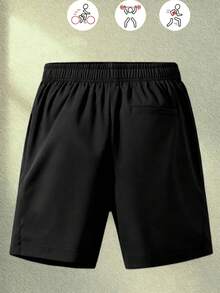 1/3PCS Pantalones cortos casuales de ajuste holgado con cordón en la cintura para hombres - Negro - Ver 2