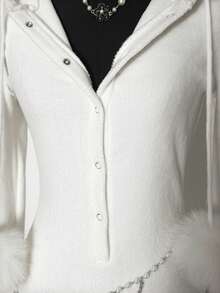 SHEIN DivaQ 女士白色人造毛皮连帽连体衣 - 白色 - 查看 5