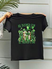 EMERY ROSE 加大码圣帕特里克节图案黑色圆领短袖T恤 - 黑色 - 查看 3