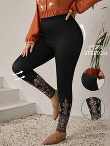 EMERY ROSE Quần legging nữ cỡ lớn thời trang thường ngày mùa thu/đầu xuân, chất liệu co giãn cao, in họa tiết hoa, màu đen, thích hợp cho kỳ nghỉ, ngày Valentine, đi chơi, mẫu mới 2026, đơn giản và thời trang cho mặc hàng ngày, mẫu mới 2025, mùa xuân cho nữ, mùa đông, kỳ nghỉ cho nữ, ngày lễ cho nữ, mùa xuân cho nữ, ngày Valentine, ngày lễ tình nhân cho nữ. - màu đen - Xem 4