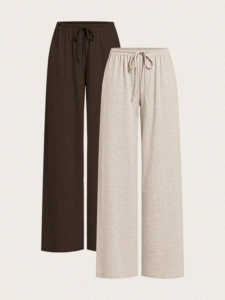 SHEIN EZwear 两色可选 女士抽绳腰宽松休闲阔腿裤 - 彩色 - 查看 1