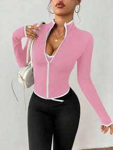 Dewbera Áo khoác thể thao nữ dành cho hoạt động ngoài trời, chạy bộ, đi bộ đường dài, tập gym - Hồng - Xem 1