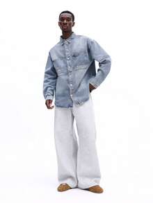 Áo sơ mi denim dáng regular fit SUMWON cài nút, cổ điển, hai túi ngực, tay dài, màu xanh nhạt, kiểu dáng casual, công sở, trơn. - Màu xanh lam - Xem 6
