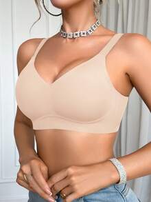1pc Women's Minimalist Comfortable Seamless Jelly Gel Wireless Bra With Removable Pads - Apricot - View 7