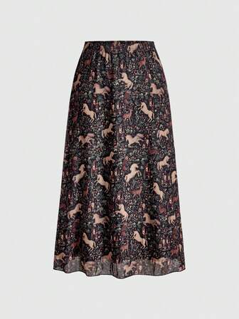 Fairycore Minifalda punk de corte evasé con estampado de murciélago, calavera, luna y calabaza, estilo gótico oscuro para mujer