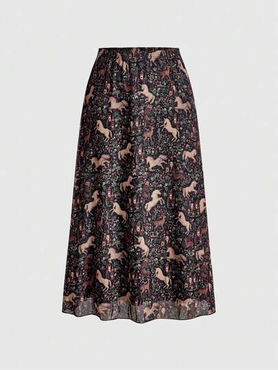 Fairycore Gonna mini a-line da donna in stile gotico scuro con stampe di pipistrelli, teschi, lune e zucche, in stile punk