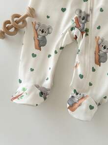 Newborn Baby Girl Casual Cute Cartoon Pattern Knit Long Sleeve Pajamas - Beige - View 4