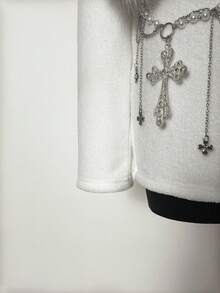 SHEIN DivaQ 女士白色人造毛皮连帽连体衣 - 白色 - 查看 6