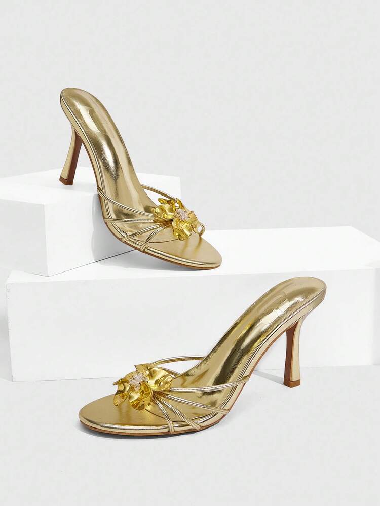 CUCCOO SZL Floral Decor Comfortable High Heel Sandals, Casual & Versatile For Daily Wear In Summer Valentine's Day Spring Shoes Prom Heels