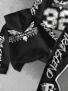 SHEIN Bộ 2 món/Bộ quần áo hoodie dày dặn thoải mái, rộng rãi cho bé trai, phù hợp cho mùa thu/đông, họa tiết chữ và số 32 thời trang đường phố cổ điển, phong cách - Nhiều màu - Xem 4