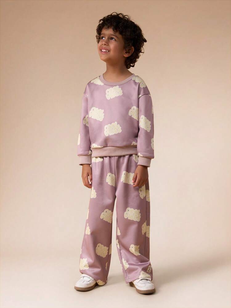 Cloud Print Sweatshirt And Jogger Set