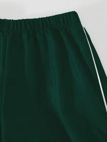 Sparklyn 3 件套女孩休闲装，包括：带罗纹饰边的连帽拉链短夹克、白色吊带背心和阔腿裤，秋季套装 - 墨綠色 - 查看 3