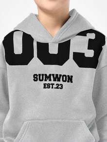 SUMWON 男童超大号套头连帽衫，正面中央口袋，醒目字母印花设计，休闲度假之选 - 淺灰色 - 查看 3