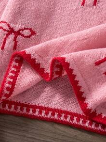 Tween Girl Sweater,Casual Cute Pink Autumn Knitted Short Sweater With Bow Pattern,Soft Comfortable For Wedding Ninang,Daily,Christmas,Back-To-School - Pink - View 12
