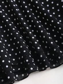 Sweetra Váy sơ mi dài tay cài nút chấm bi xếp nếp xếp tầng thanh lịch mới dành cho nữ - màu đen - Xem 7