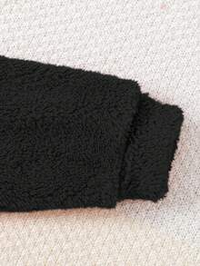 Sparklyn 少女休闲可爱卡通熊刺绣3D耳朵连帽拉链毛绒连体衣，秋冬款 - 黑與白 - 查看 5