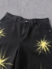 Manfinity Denimwave Men's American Style Hand-Painted Design Loose Fit Distressed Jeans Black Graphic Sweat Pants Star Pants Y2k Pants - Black - View 3