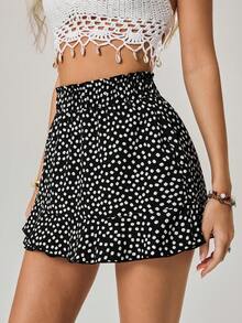 Freevana Women's Floral Ruffle Hem Shorts, Romantic Vacation Style, Shorts For Early Spring - Black - View 3