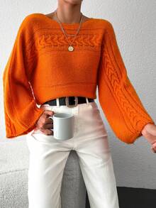 EURMUSE Cable Knit Batwing Sleeve Sweater - Orange - View 5