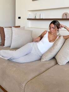 Mélanie ORL 休闲条纹低腰阔腿裤 - 卡其色 - 查看 2