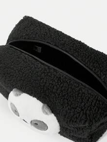 We Bare Bears X SHEIN 1个黑色毛绒时尚便携大容量化妆包 - 黑色 - 查看 10
