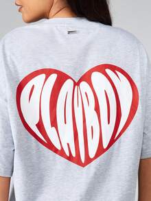 Missguided x Playboy 超大爱心印花睡裙 短袖圆领家居服睡袍 舒适迷你连衣裙 睡衣 - 灰色 - 查看 4