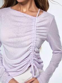 Eassivo Eassivo 女士系带长袖运动T恤 - 紫色 - 查看 5