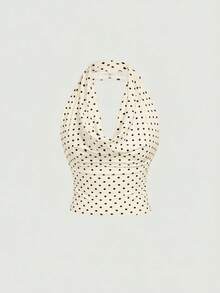 SHEIN MOD Women's Elegant Polka Dot Mesh Versatile Camisole, Summer,Summer Holiday Outfits - Apricot - View 3