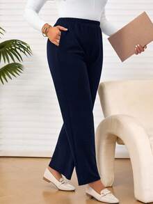 Rosumi Damen Große Größen Herbst/Winter Lässig Alltag marineblau lange Hose mit Taschen, Herbst/Winter, Ausgehen, 2025 Neu, einfach und modisch für den täglichen Gebrauch, Damen Große Größen Winter, Weihnachten für Frauen, Neujahr, Thanksgiving für Frauen