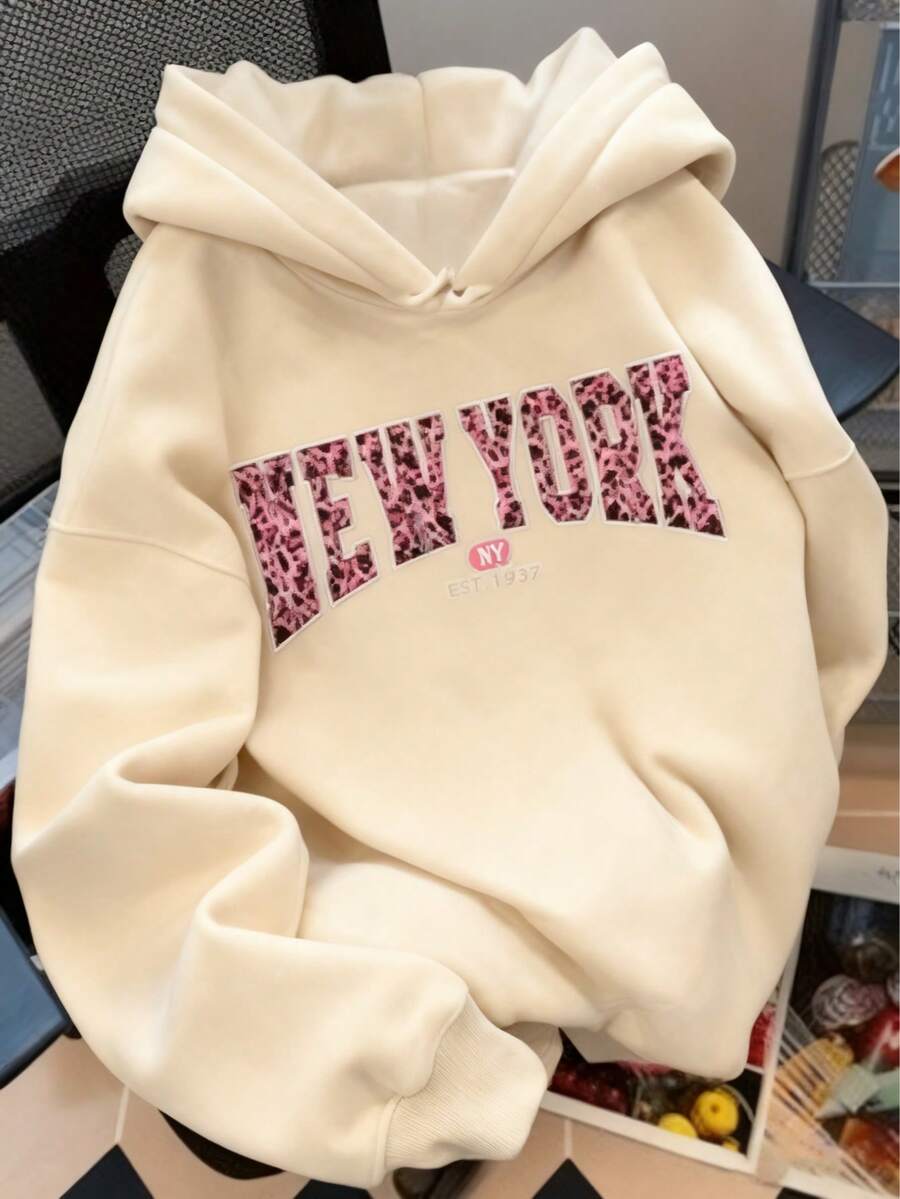 Sudadera con capucha (nueva versión de otoño/invierno), abrigo holgado y versátil con diseño de letras divertidas, ideal para vacaciones y viajes - Albaricoque 2 - Ver 1
